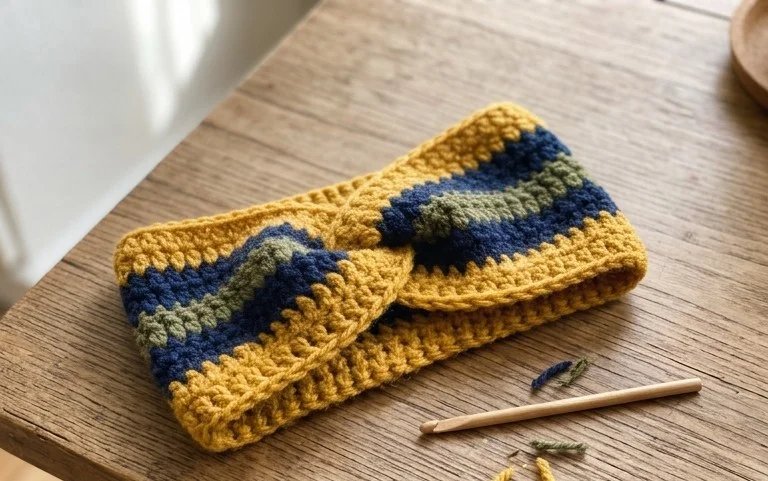 Einfaches Twist Stirnband häkeln: Kostenlose Anleitung