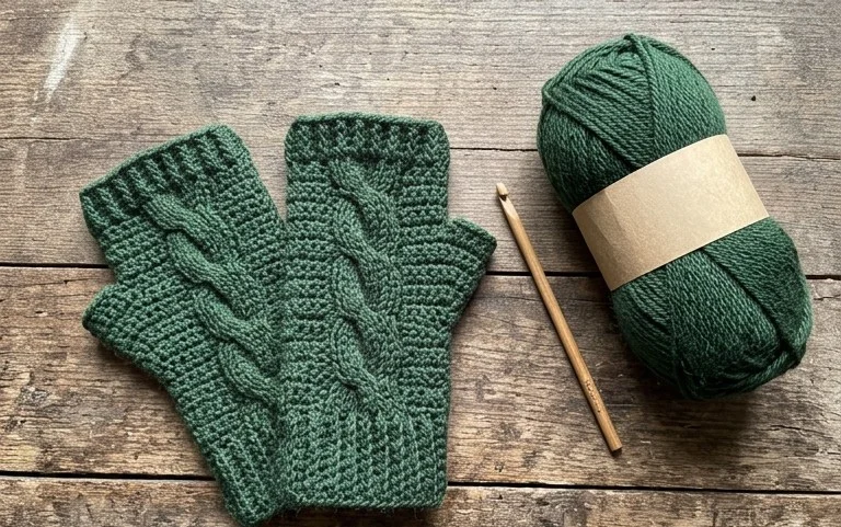 Fingerlose Handschuhe mit Zopfmuster häkeln: Anleitung